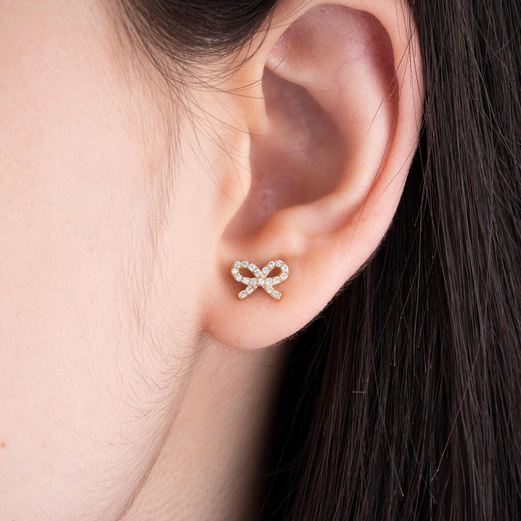 14K Gold Diamond Bow Stud Earrings – Luvienne