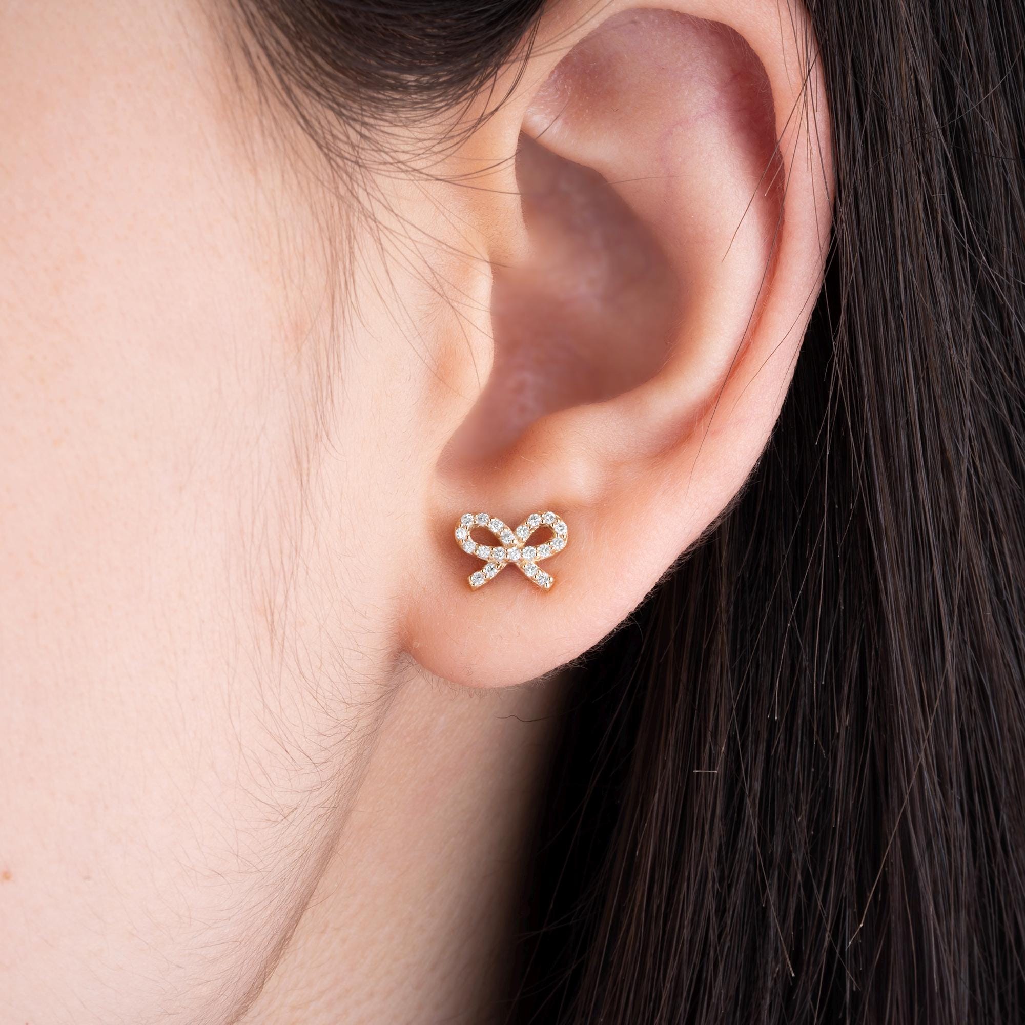 14K Gold Diamond Bow Stud Earrings – Luvienne