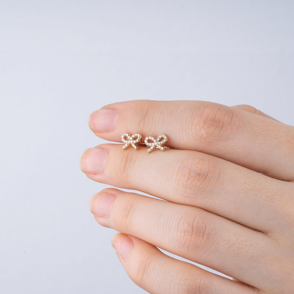 14K Gold Diamond Bow Stud Earrings – Luvienne