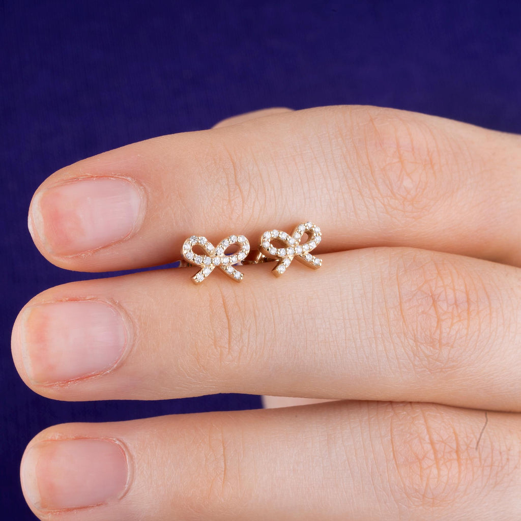 14K Gold Diamond Bow Stud Earrings – Luvienne