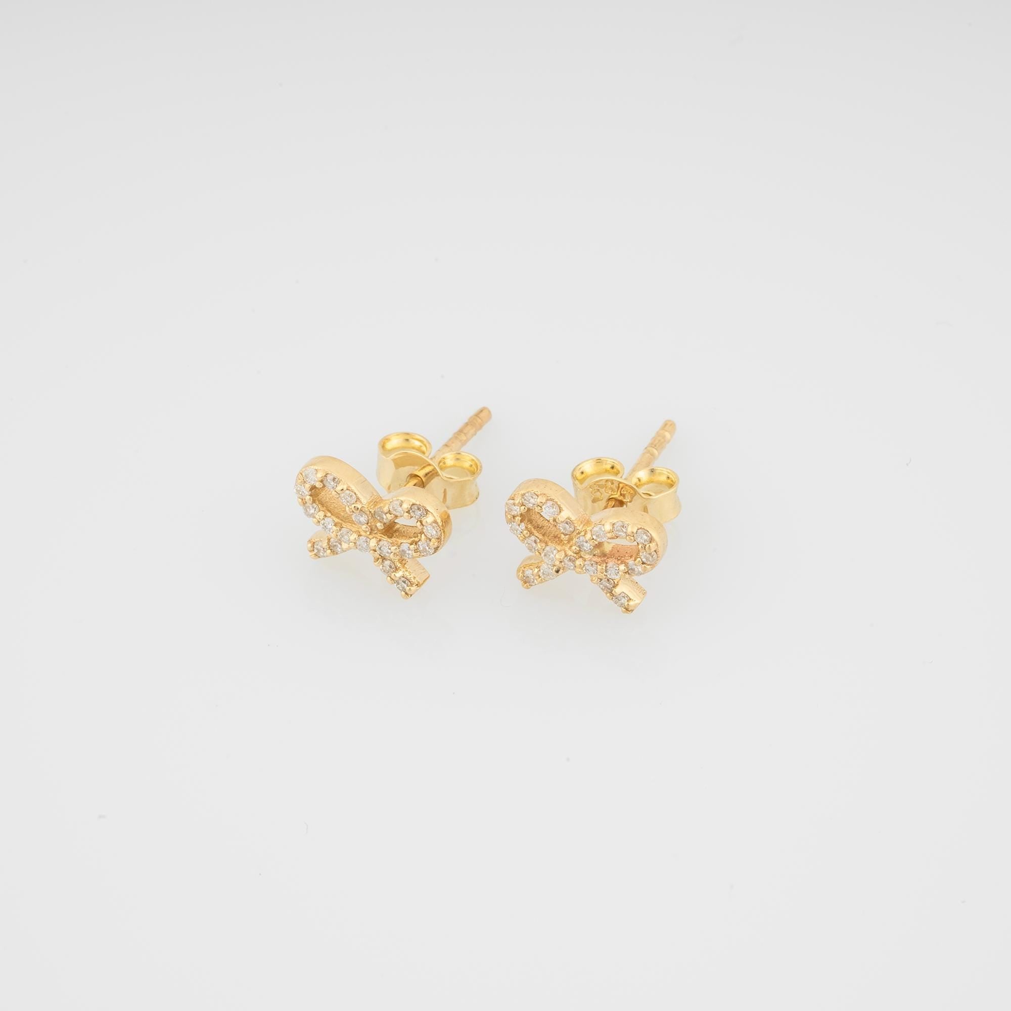 14K Gold Diamond Bow Stud Earrings/ Elegant Ribbon Earrings/ Dainty Gold Bow Earrings/ 14K Gold Diamond Earrings/ Fine Jewelry Gift for Her