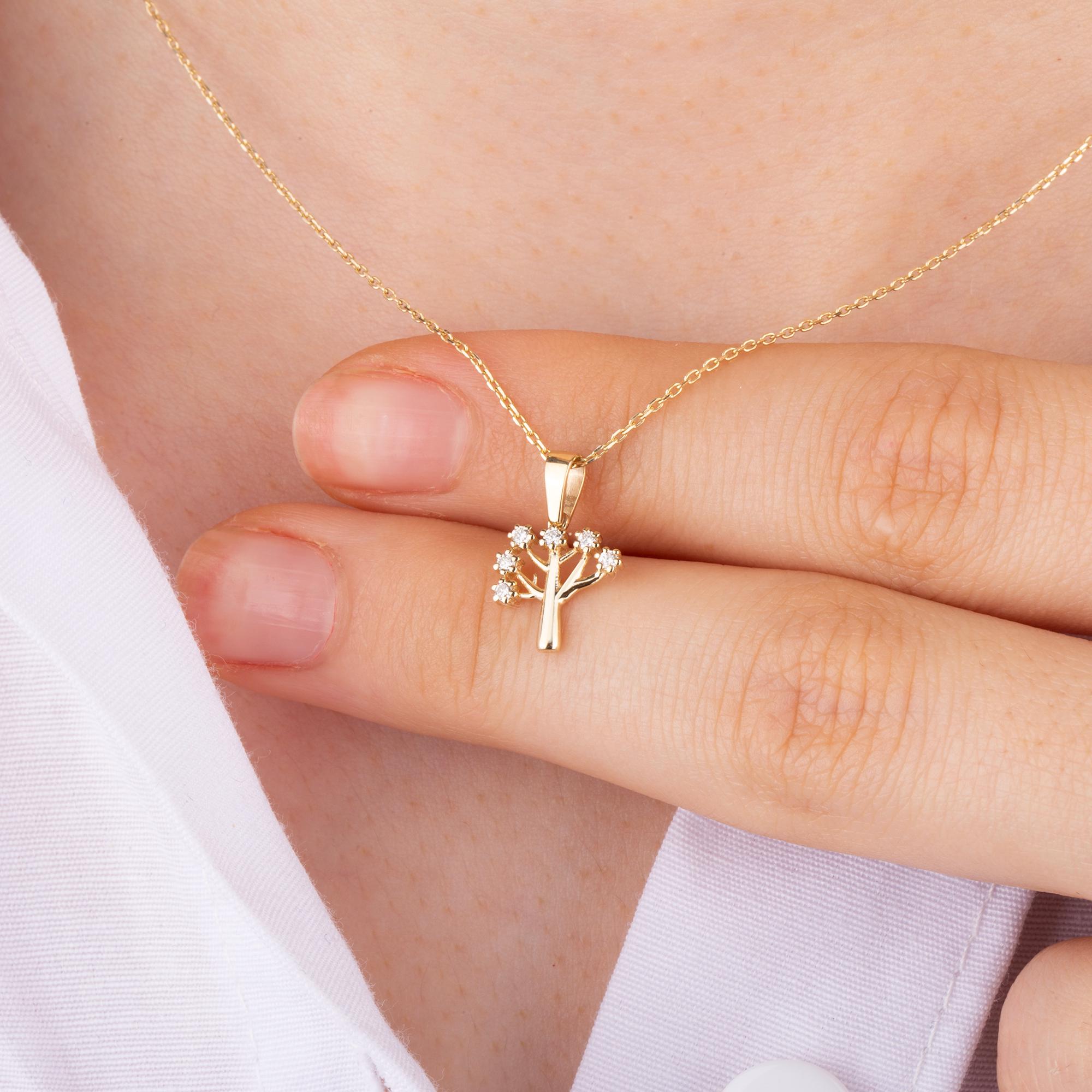14K Gold Diamond Tree of Life Necklace/ Dainty Family Tree Pendant/ Gold Tree Necklace/ Fine Jewelry Gift for Her/ Nature Inspired Jewelry