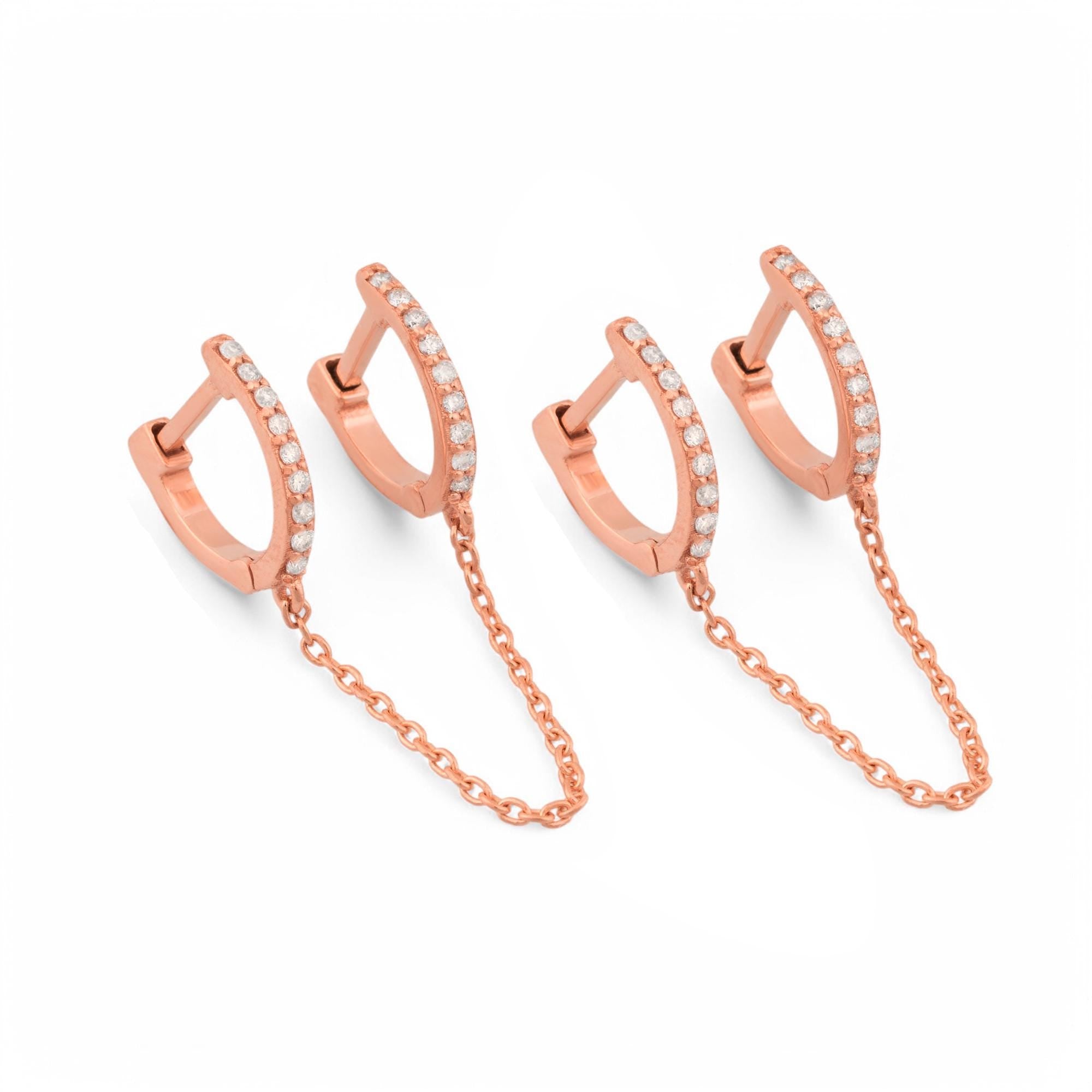 14K Gold Diamond Chain Link Hoop Earrings/ Double Hoop Earrings with Chain/ Dainty Gold Earrings/ Unique Linked Hoop Earrings/ Gift for Her