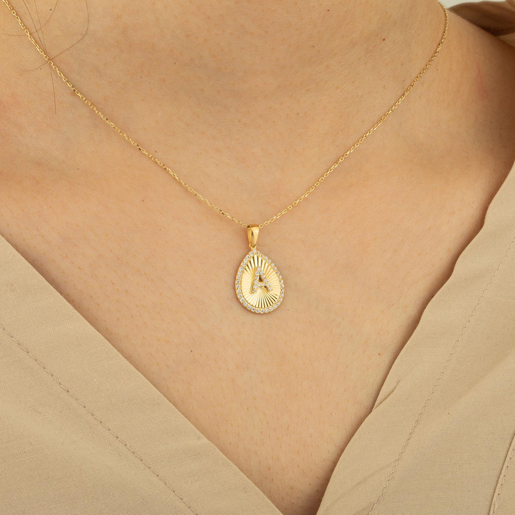 14K Gold Diamond Pear Initial Necklace – Signa