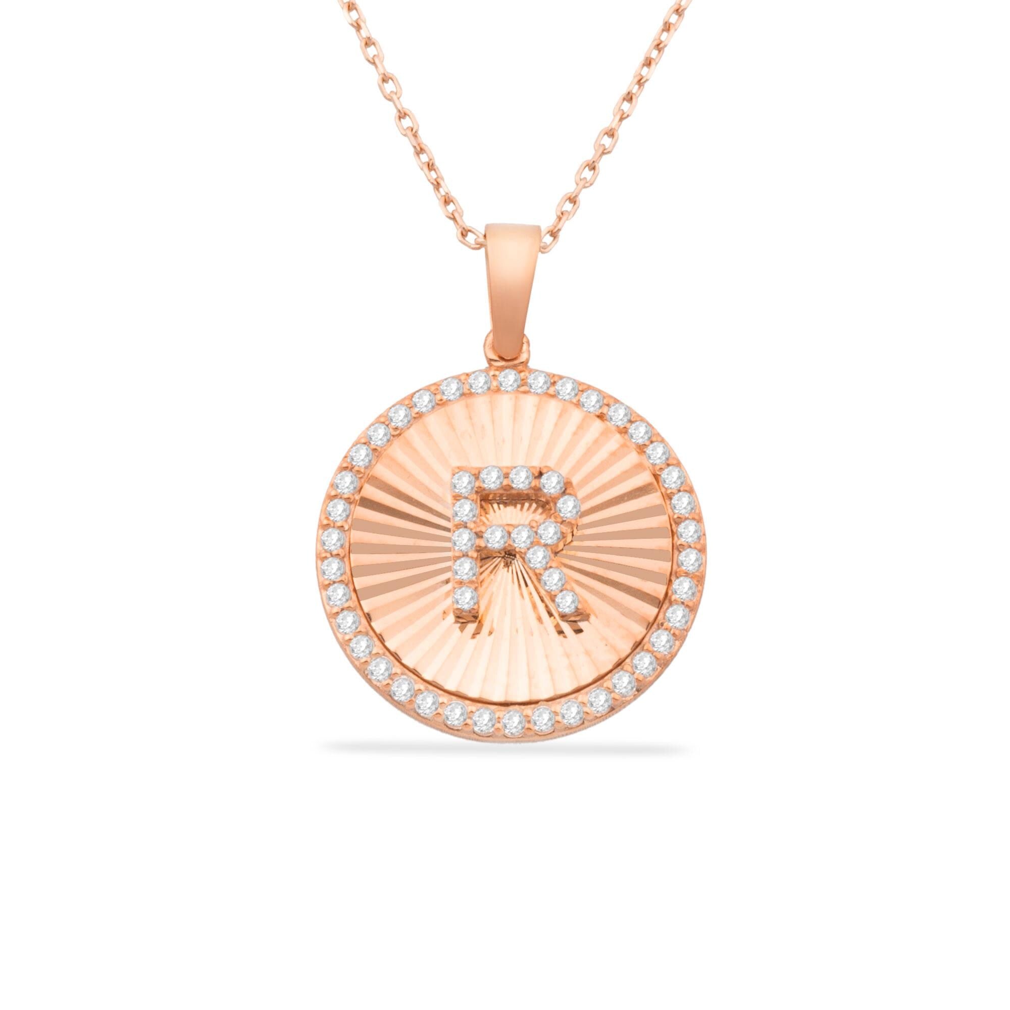 14K Gold Diamond Round Initial Necklace – Signa