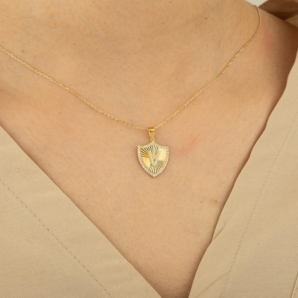 14K Gold Diamond Shield Initial Necklace – Signa