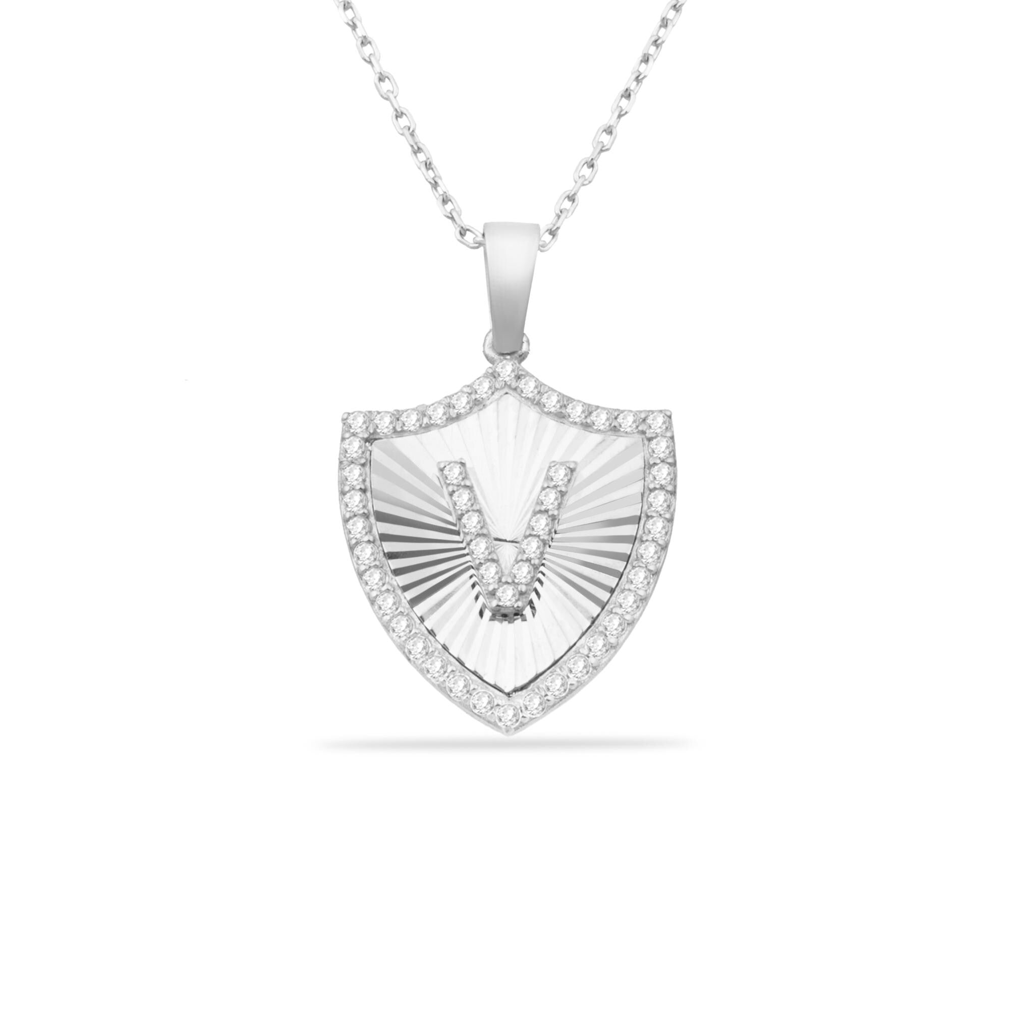 14K Gold Diamond Shield Initial Necklace – Signa