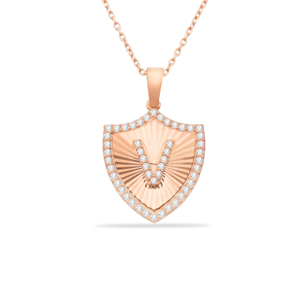 14K Gold Diamond Shield Initial Necklace – Signa