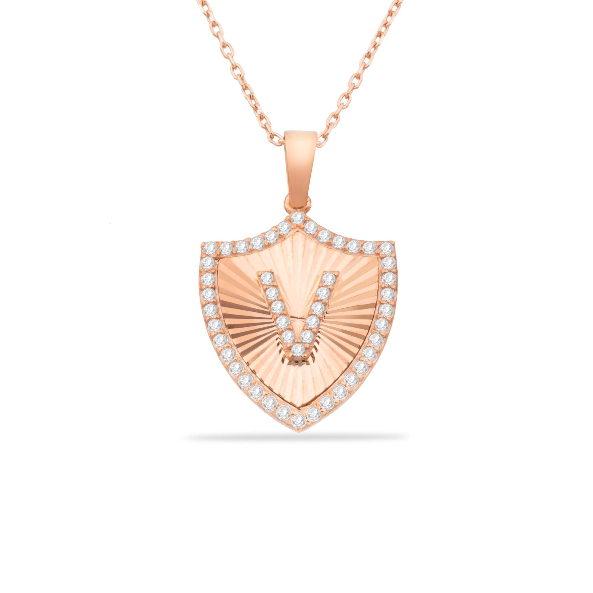 14K Gold Diamond Shield Initial Necklace – Signa