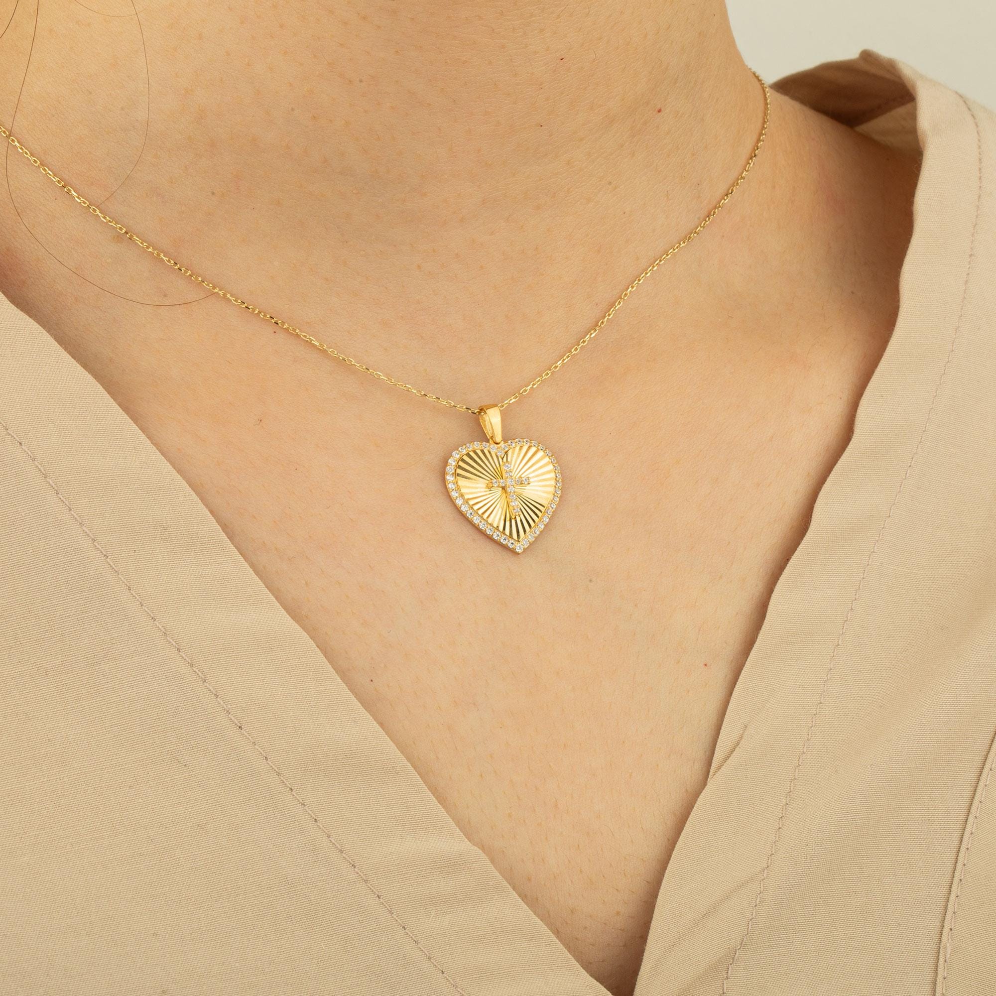 14K Gold Diamond Heart Initial Necklace – Signa