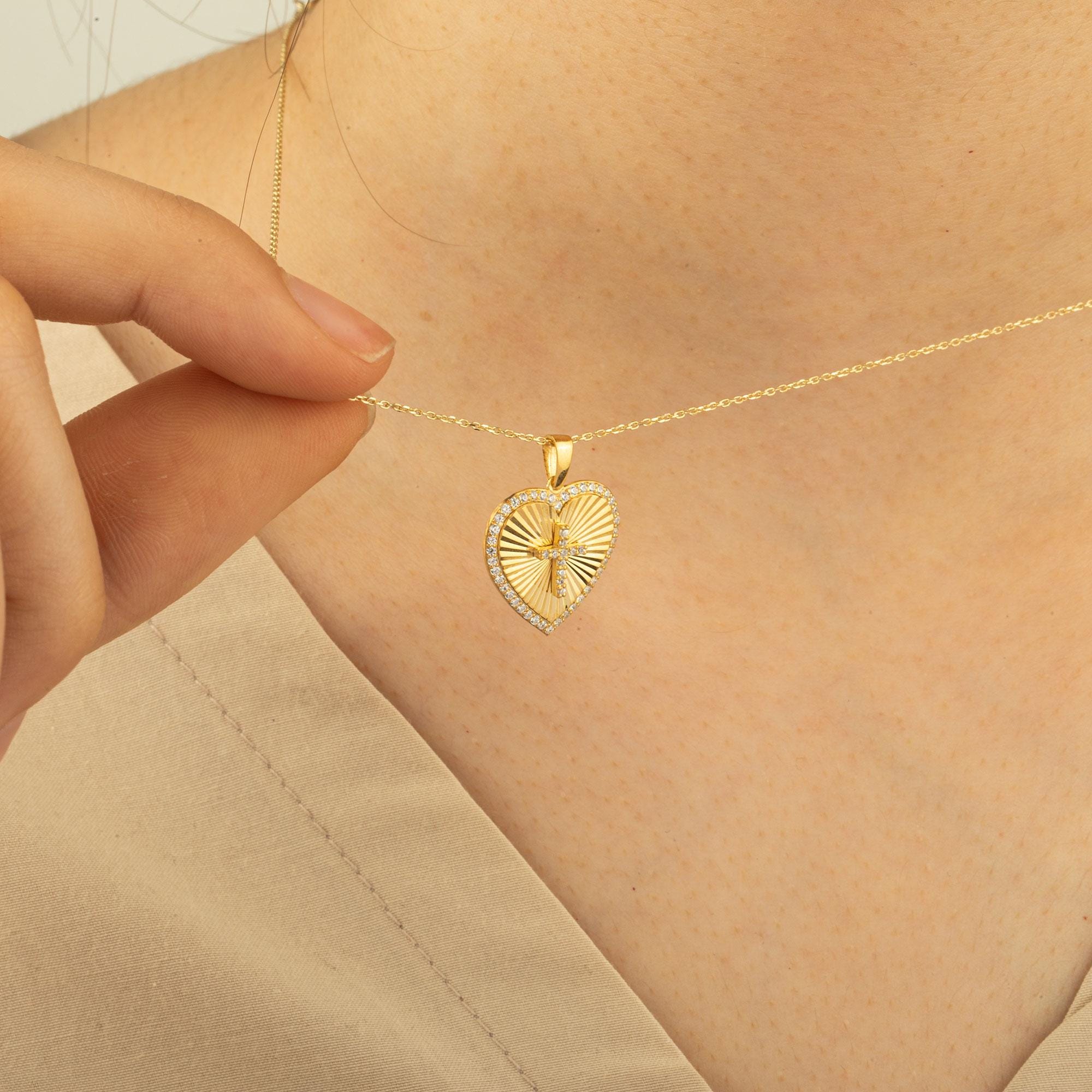 14K Gold Diamond Heart Initial Necklace – Signa