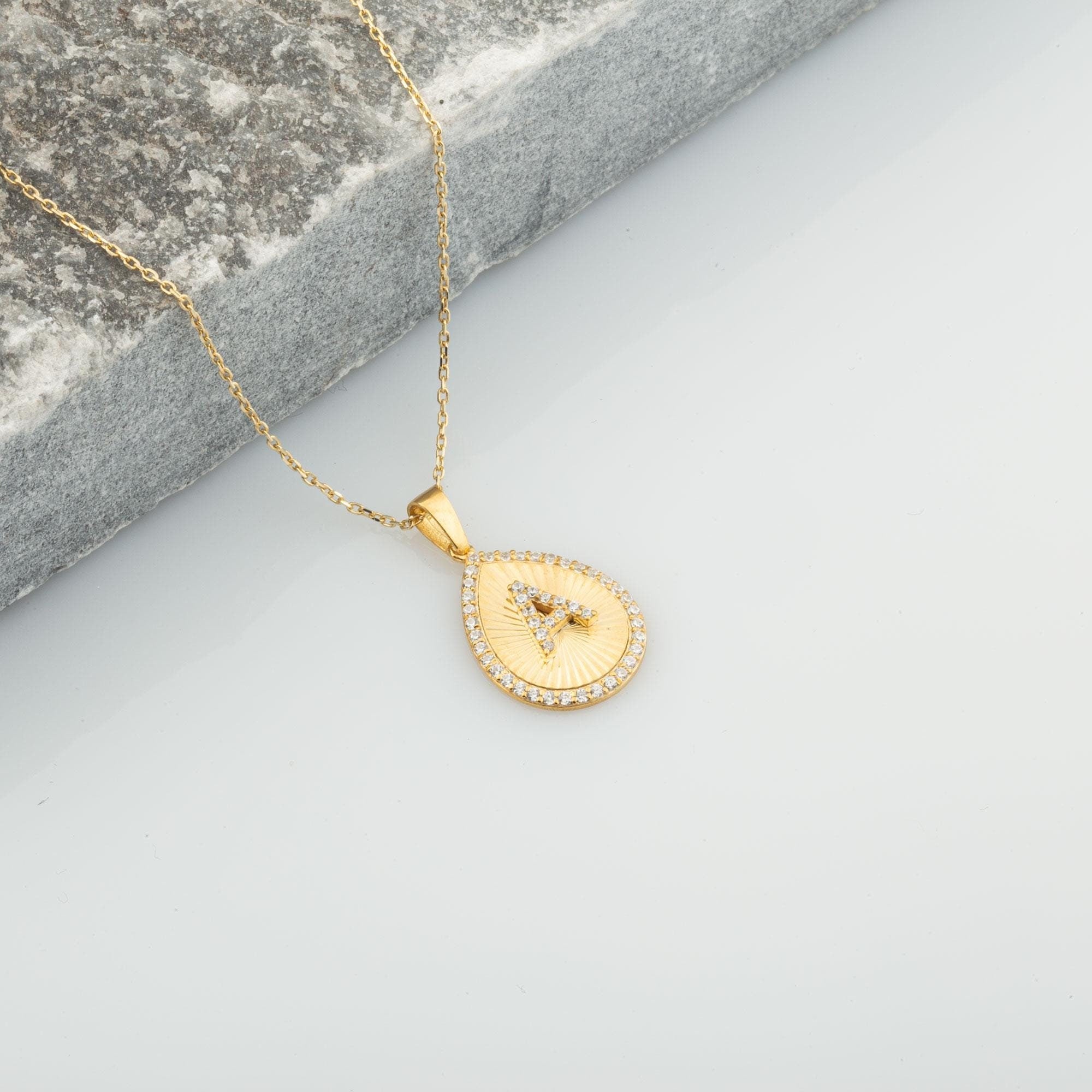 14K Gold Diamond Pear Initial Necklace – Signa