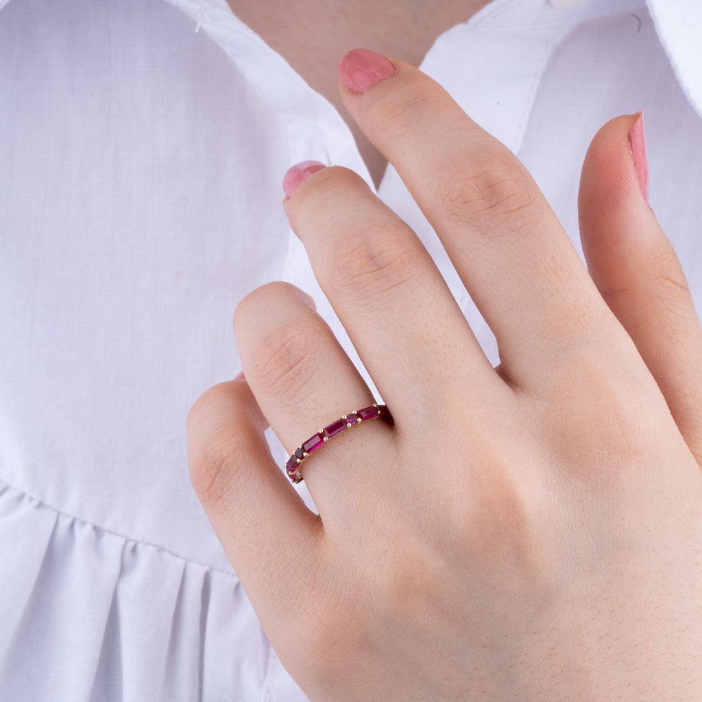 14K Gold Ruby Thin Half-Eternity Ring — Caelina