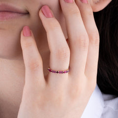 14K Gold Ruby Thin Half-Eternity Ring — Caelina