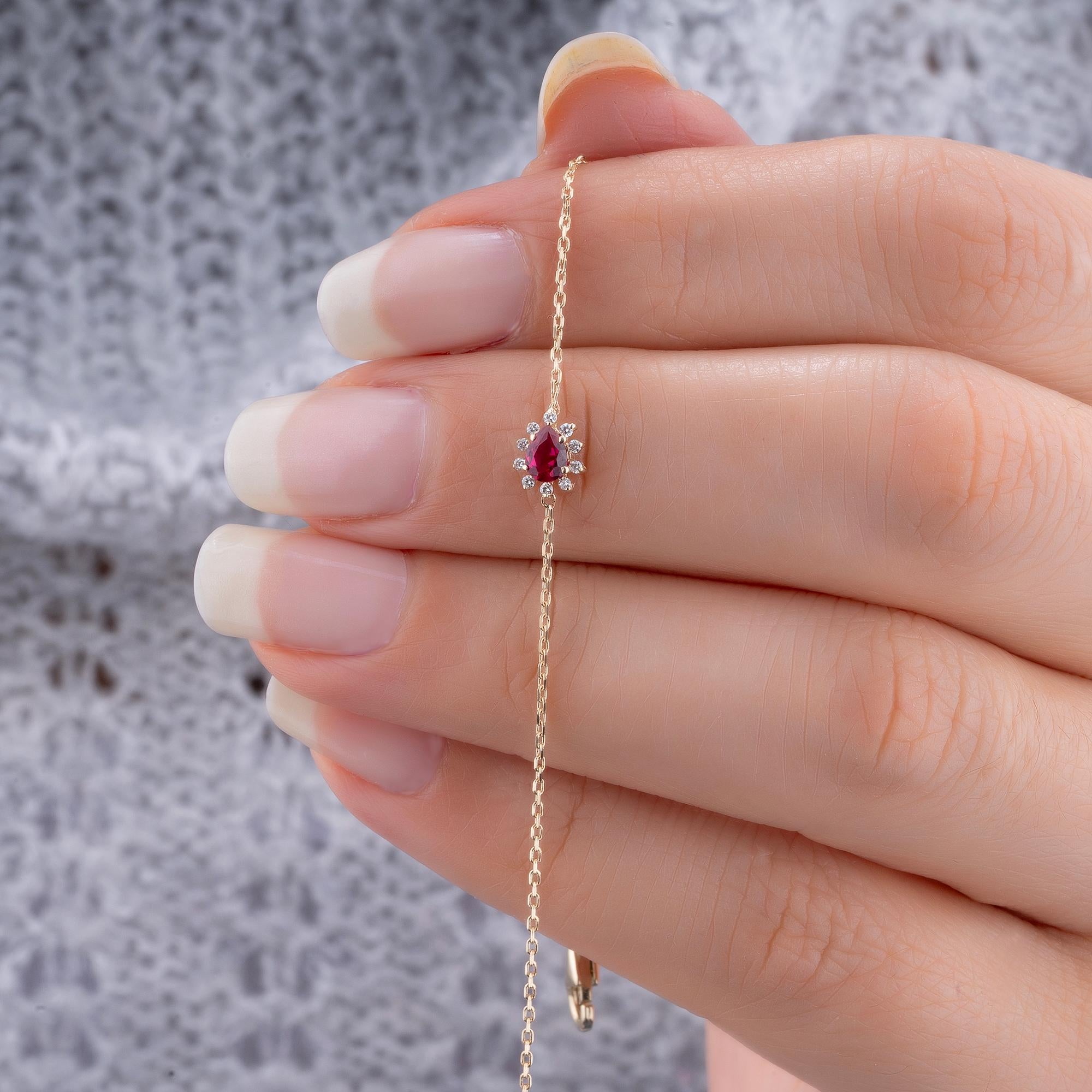 14K Gold Ruby & Diamond Pear Bracelet – Astra