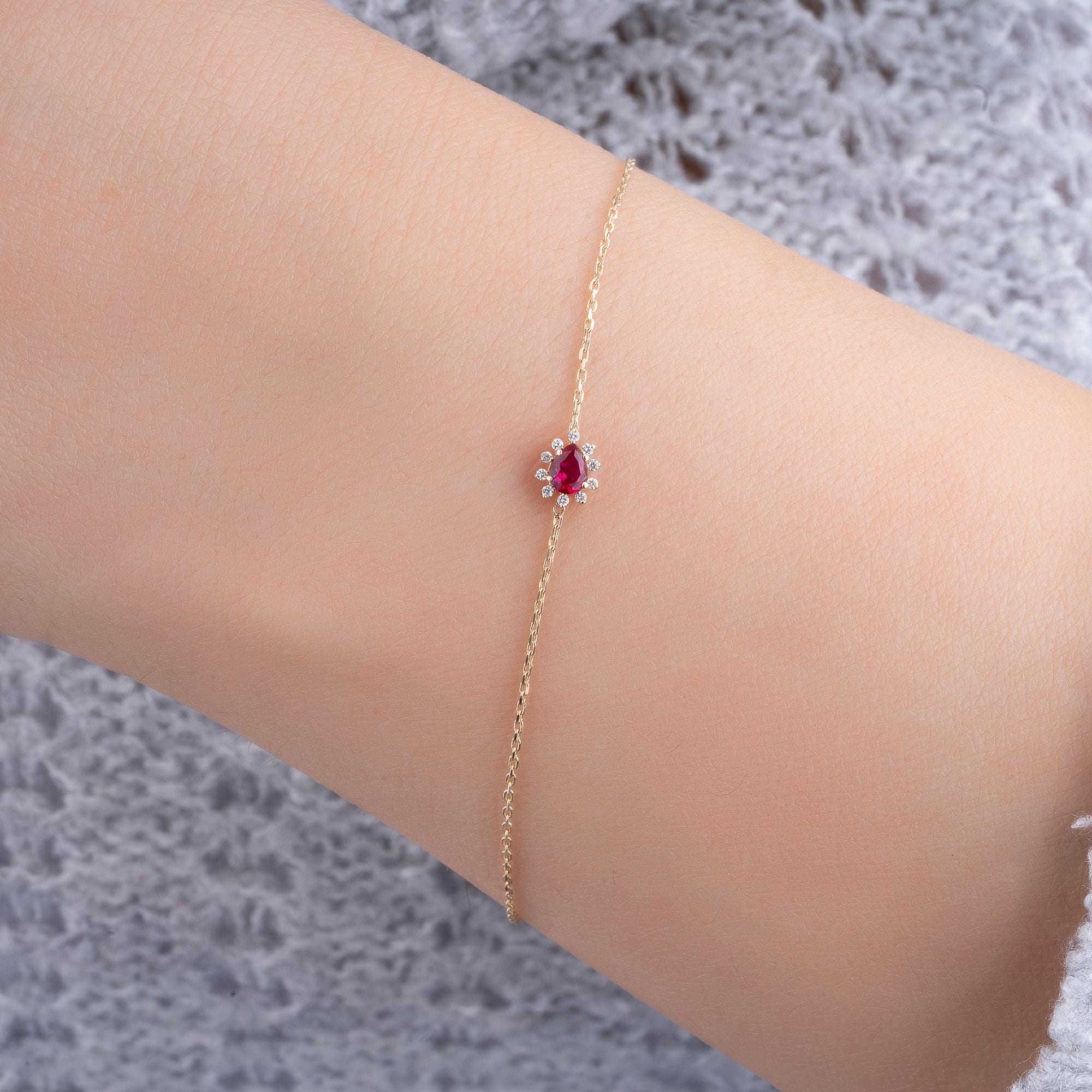 14K Gold Ruby & Diamond Pear Bracelet – Astra