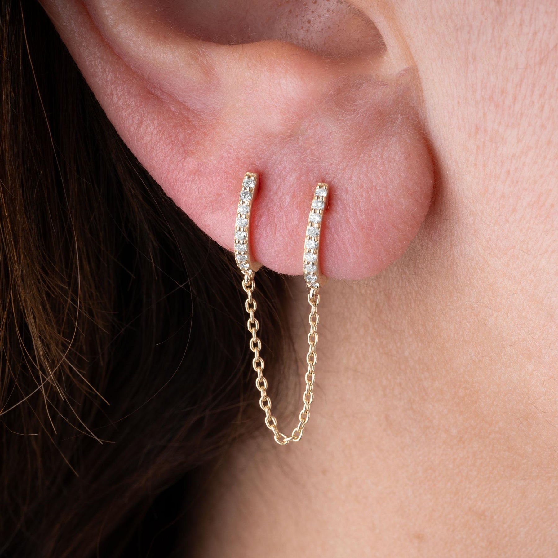 14K Gold Diamond Connected Hoop Earrings – Linkara