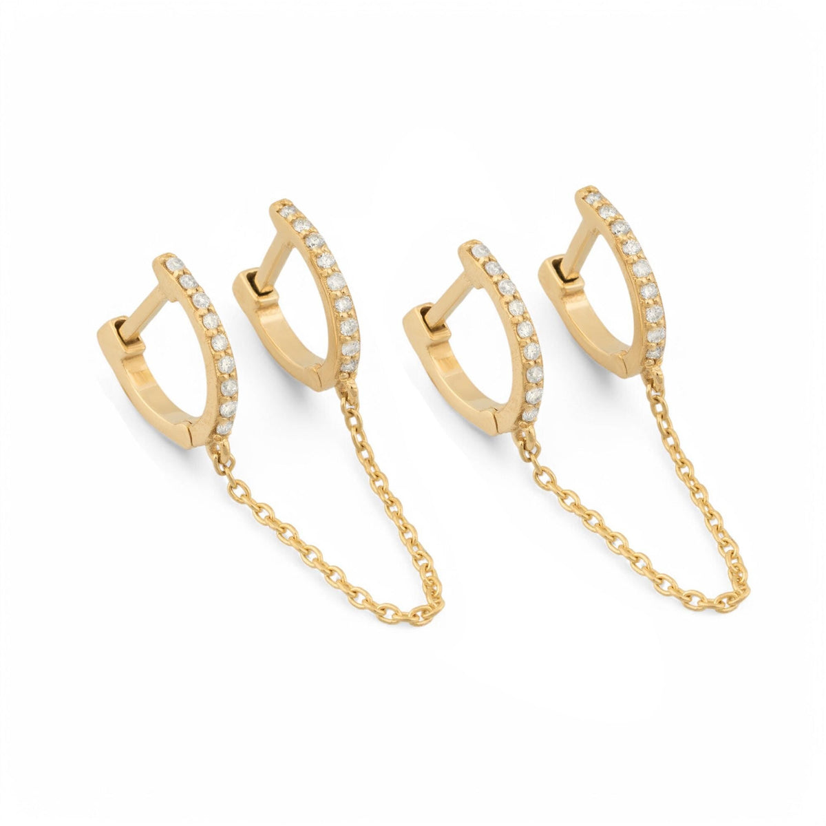 14K Gold Diamond Chain Link Hoop Earrings/ Double Hoop Earrings with Chain/ Dainty Gold Earrings/ Unique Linked Hoop Earrings/ Gift for Her