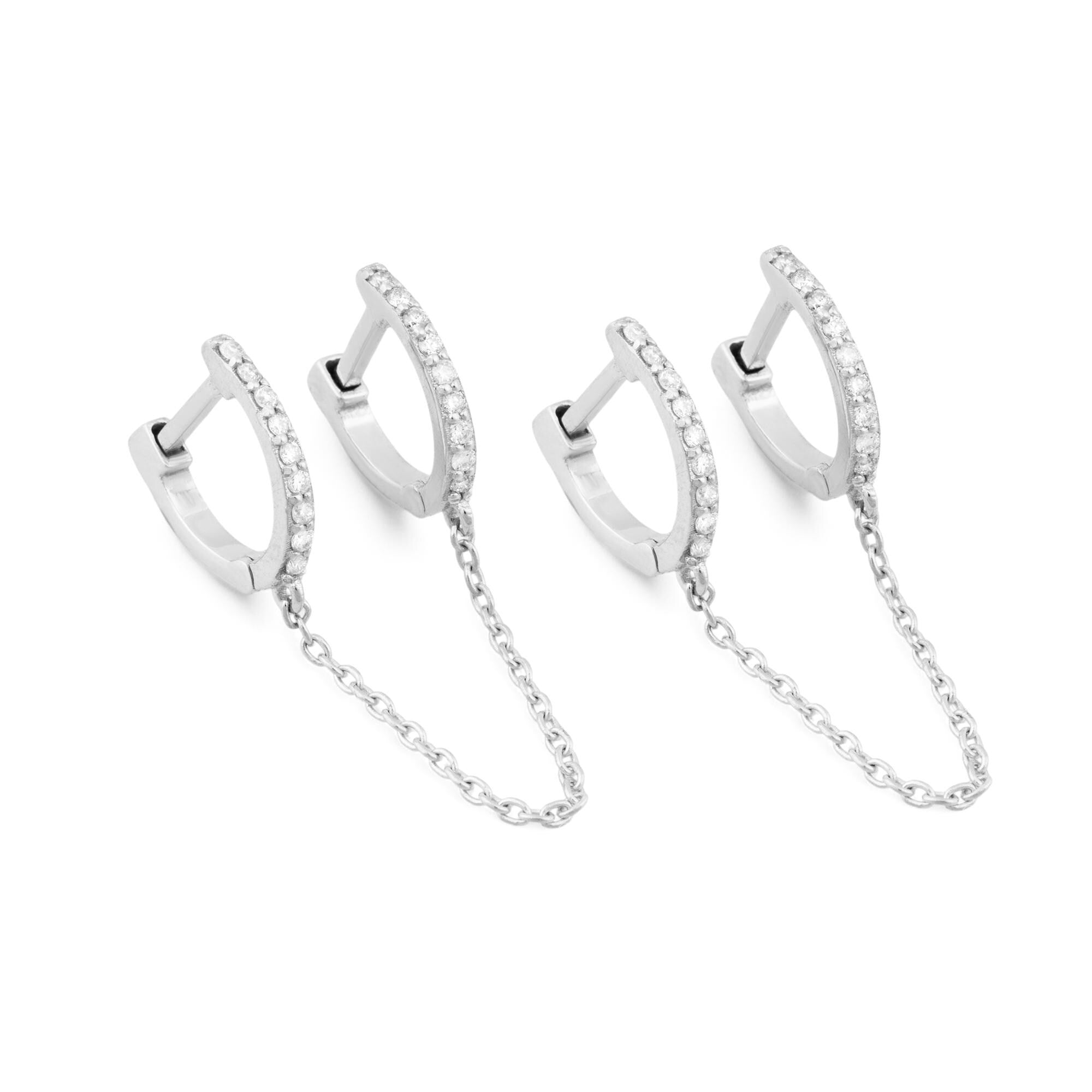 14K Gold Diamond Chain Link Hoop Earrings/ Double Hoop Earrings with Chain/ Dainty Gold Earrings/ Unique Linked Hoop Earrings/ Gift for Her