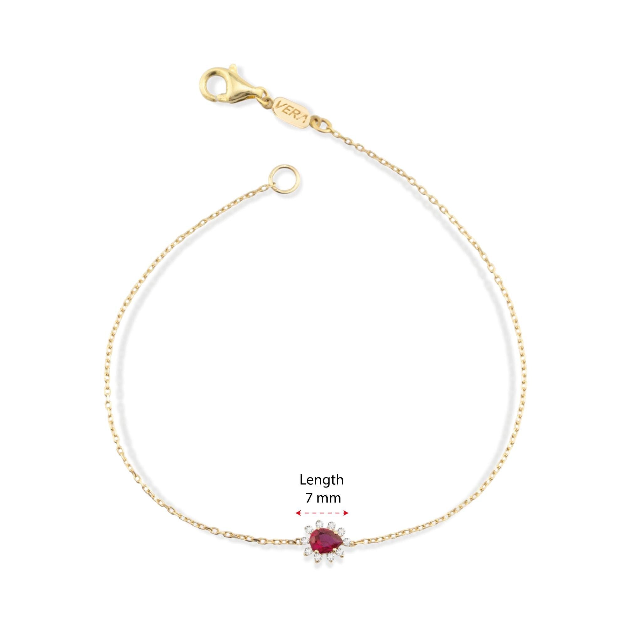 14K Gold Diamond Drop Cut Ruby Bracelet with Pave Diamond for Woman/Gold Diamond Flower Ruby Bracelets/ Gift for Her/ Mothers Day Gift