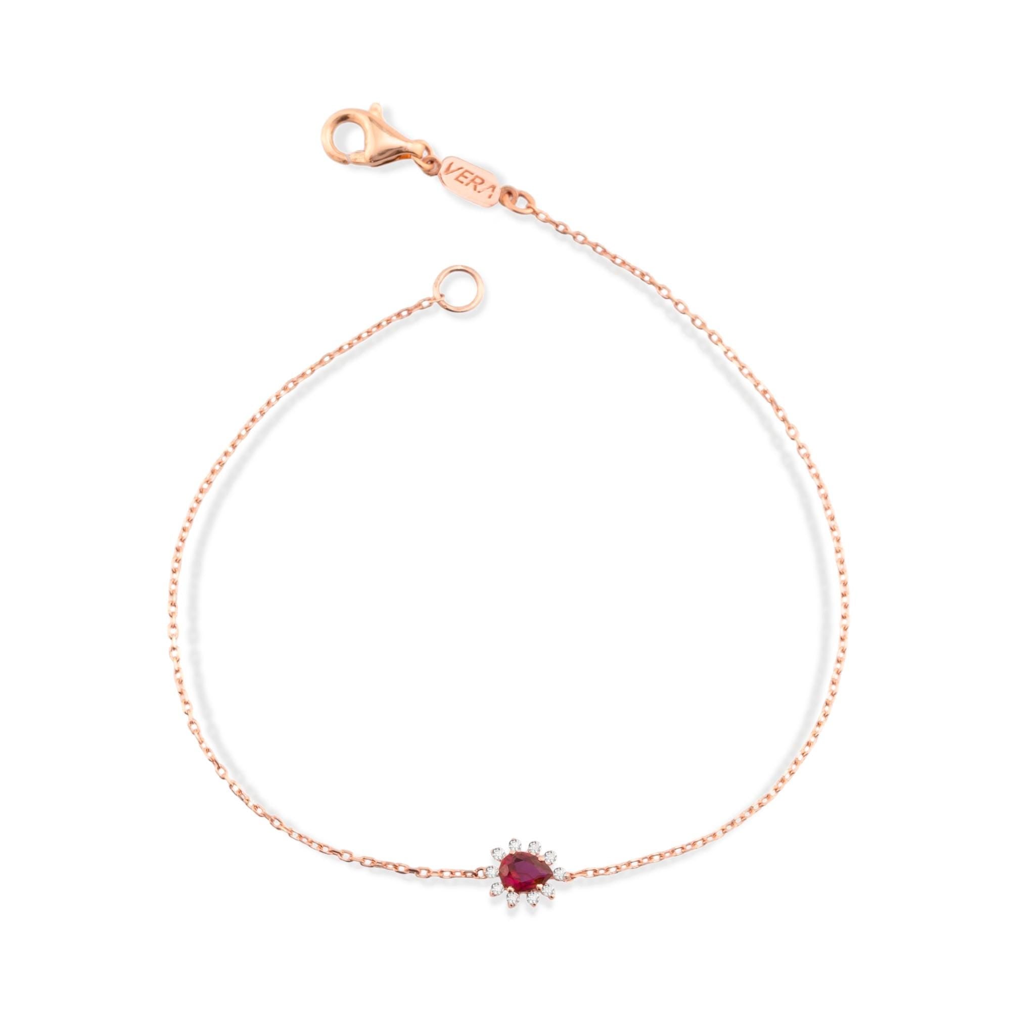 14K Gold Diamond Drop Cut Ruby Bracelet with Pave Diamond for Woman/Gold Diamond Flower Ruby Bracelets/ Gift for Her/ Mothers Day Gift