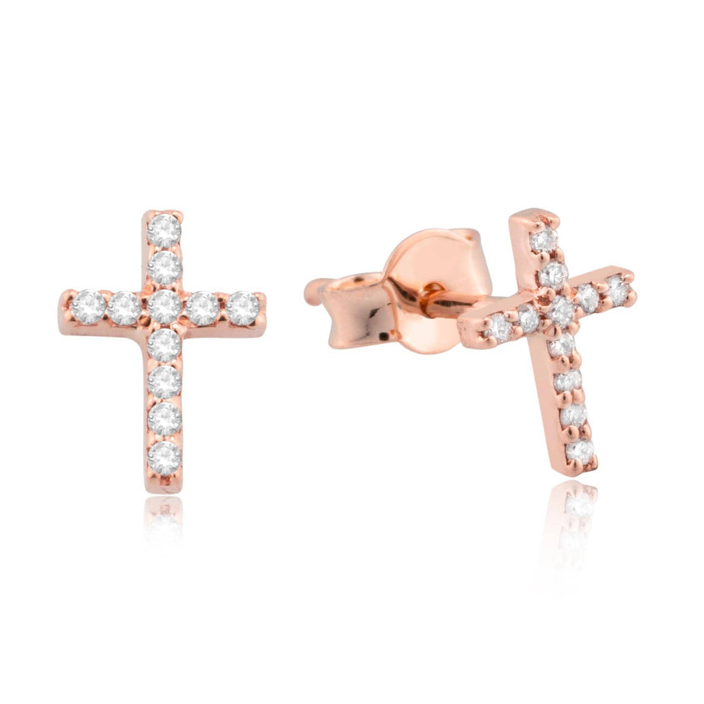 14K Gold Diamond Cross Stud Earrings – Divara