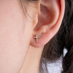 14K Gold Diamond Cross Stud Earrings – Divara