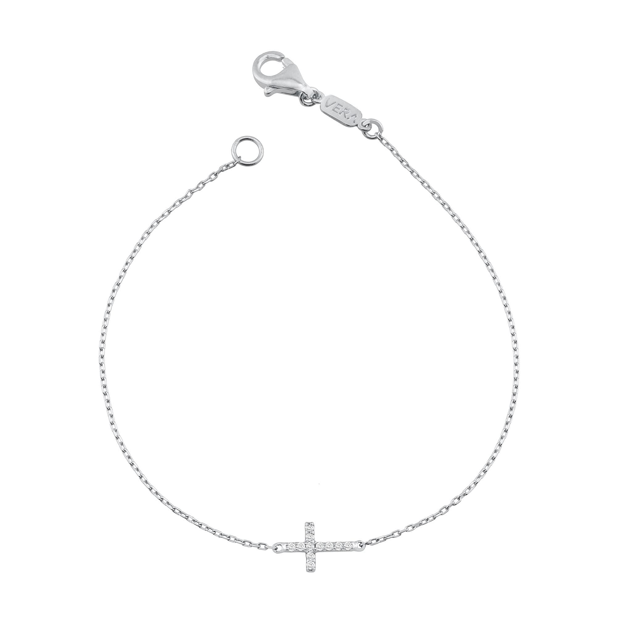 14K Gold Diamond Cross Bracelet – Divara