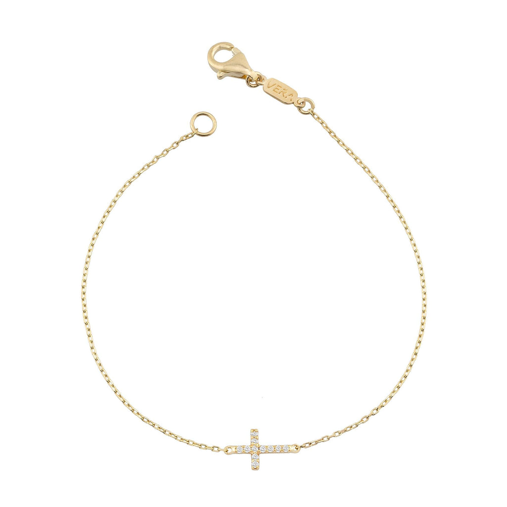 14K Gold Diamond Cross Bracelet – Divara