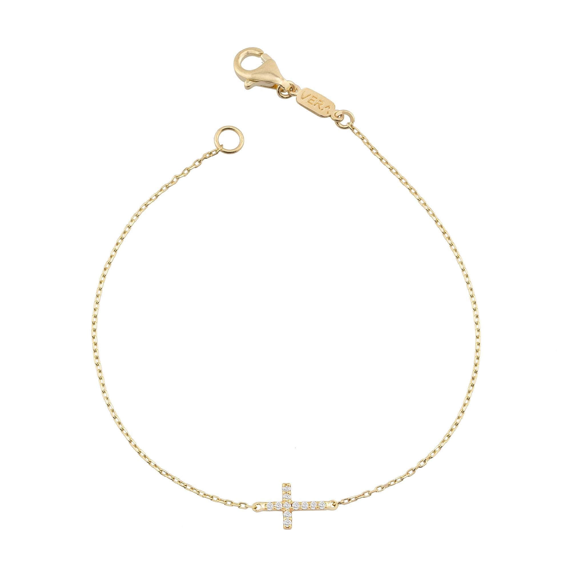 14K Gold Diamond Cross Bracelet – Divara