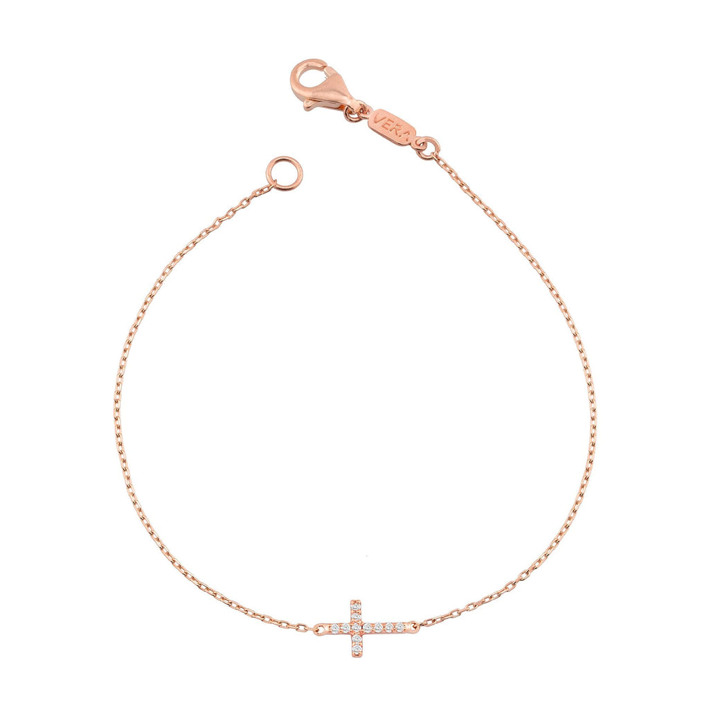 14K Gold Diamond Cross Bracelet – Divara