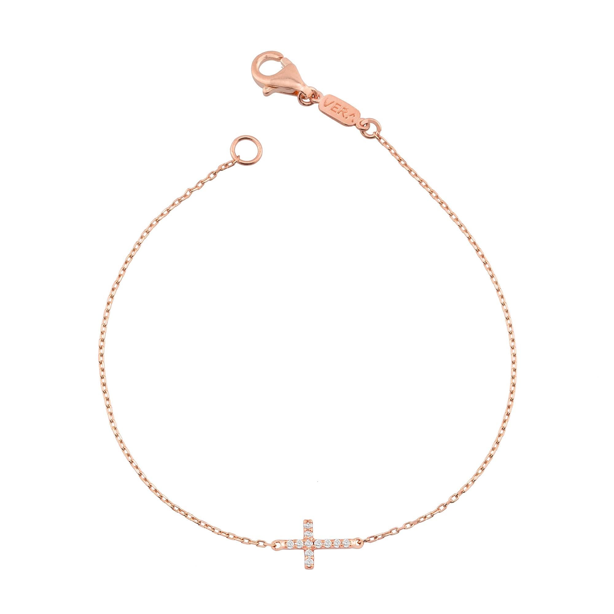 14K Gold Diamond Cross Bracelet – Divara