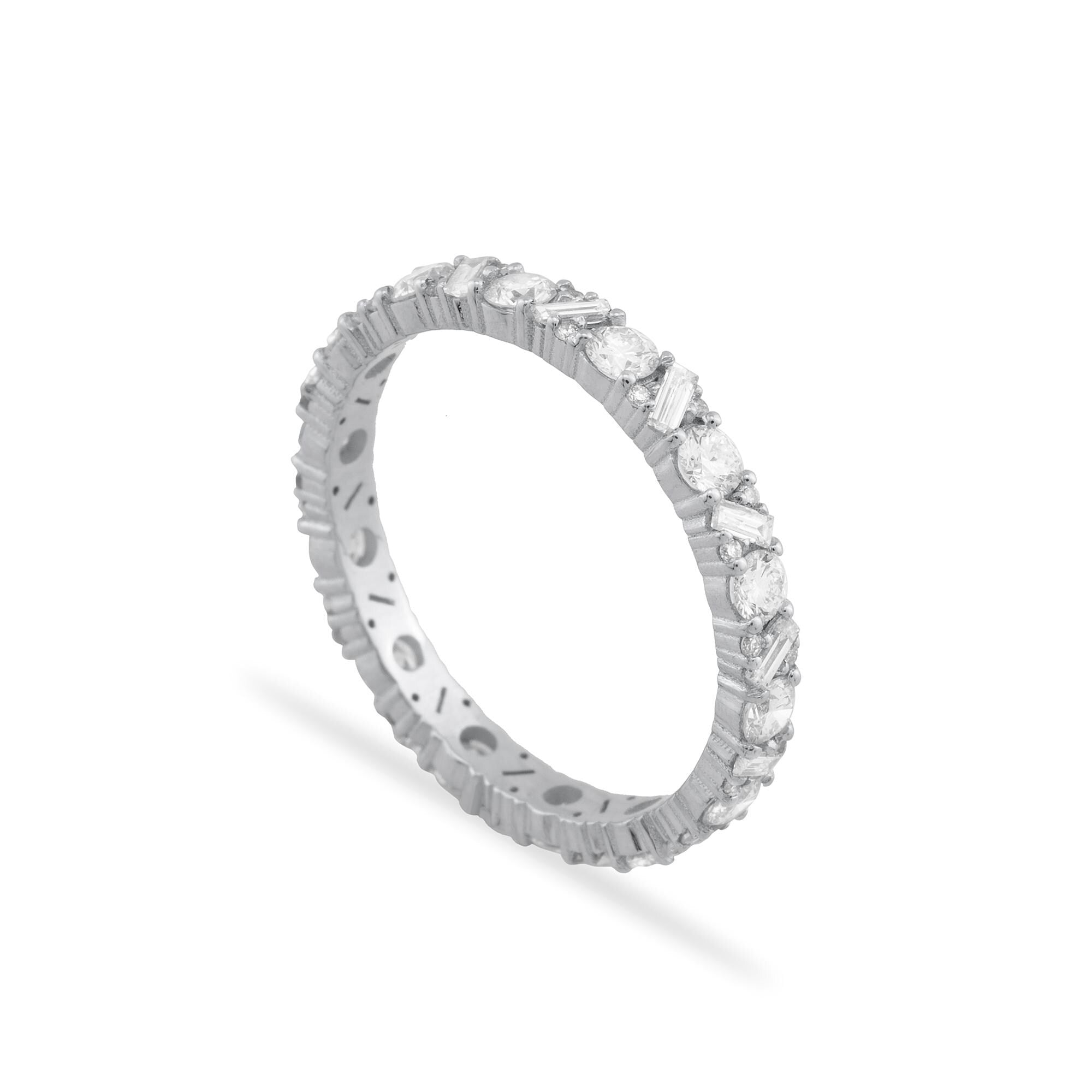 14K Gold Diamond Eternity Ring/ Round and Baguette Diamond Band/ Classic Pave Diamond Ring/ Engagement Ring/ Wedding Ring/ Gift for Her