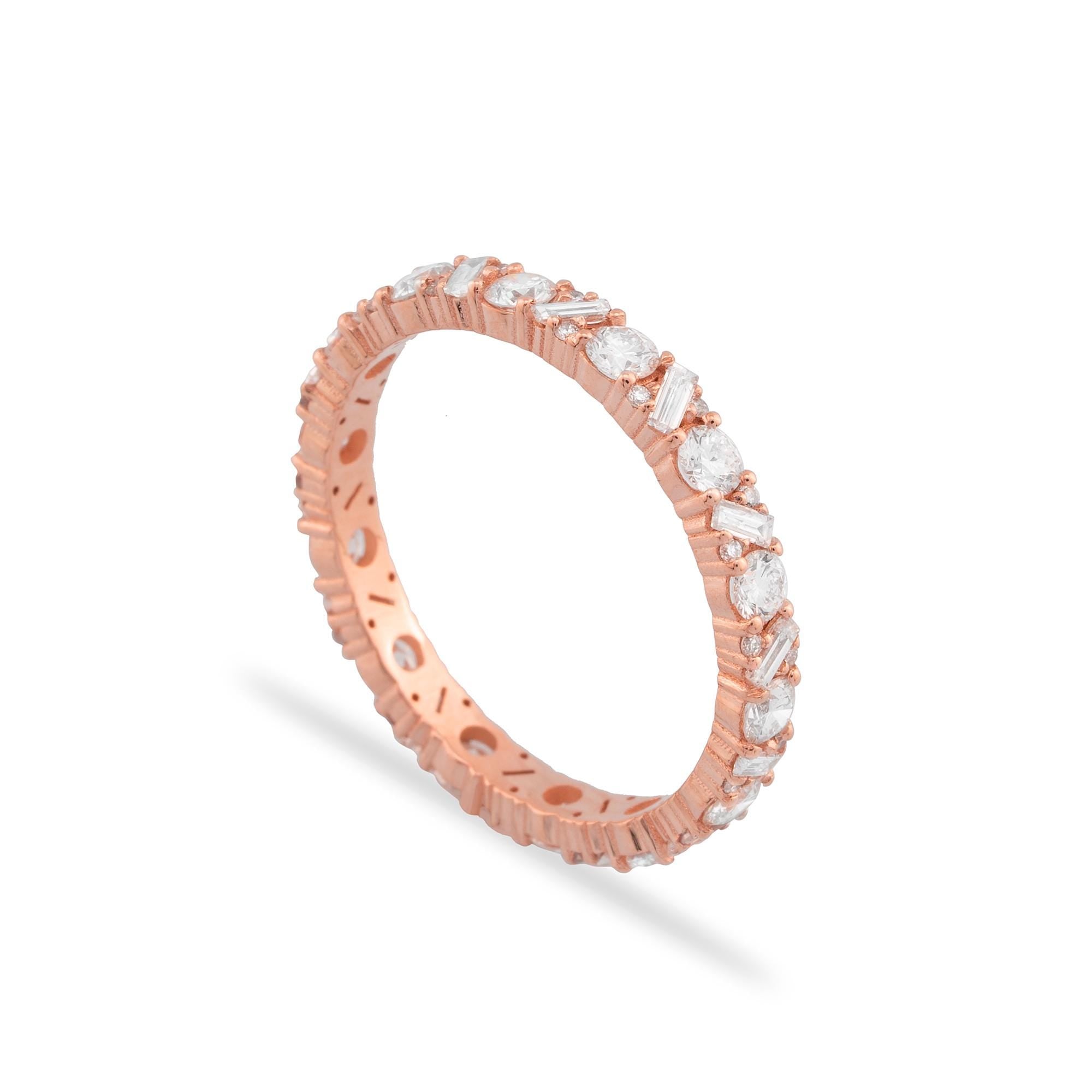 14K Gold Diamond Eternity Ring/ Round and Baguette Diamond Band/ Classic Pave Diamond Ring/ Engagement Ring/ Wedding Ring/ Gift for Her
