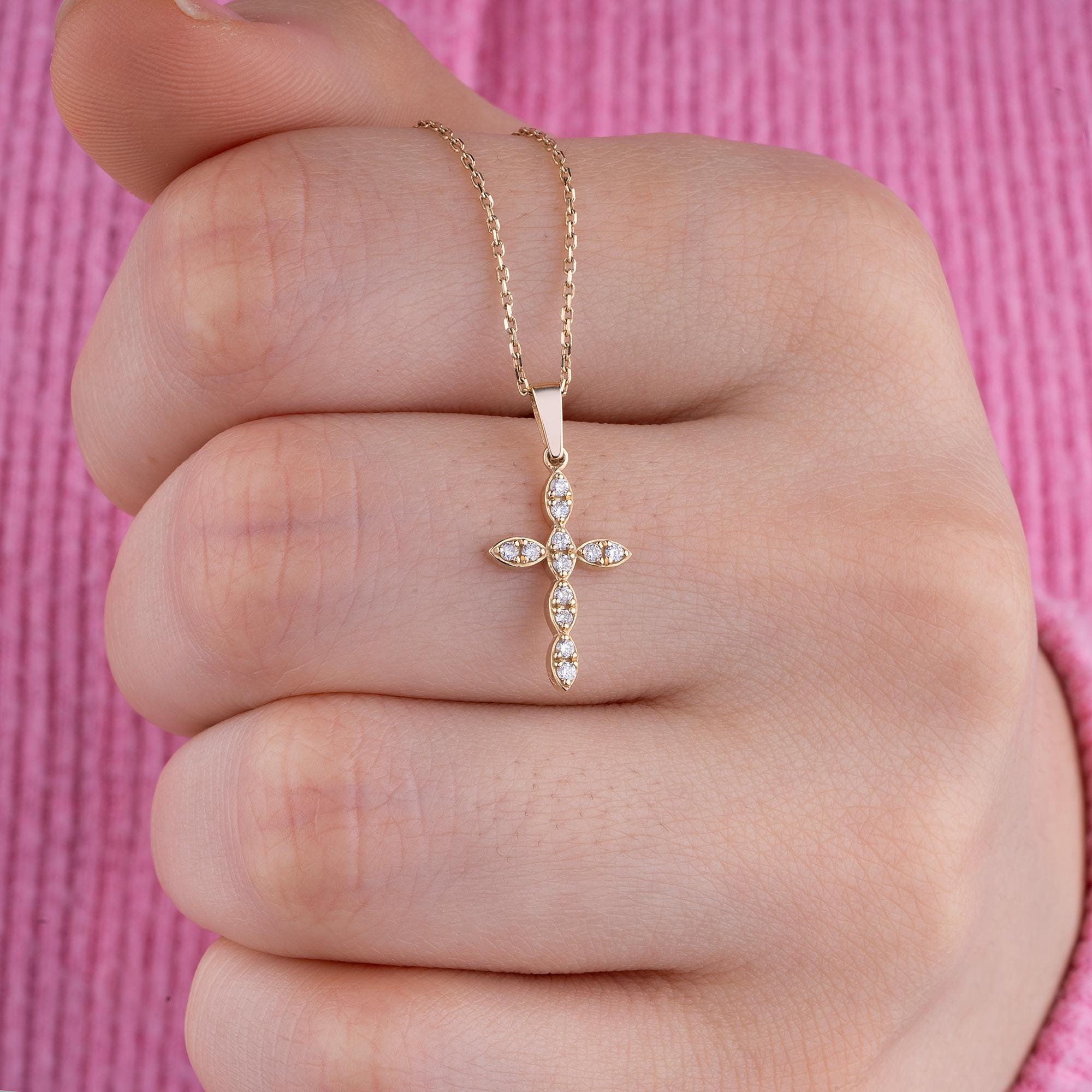 14K Gold Diamond Cross Necklace – Virellan