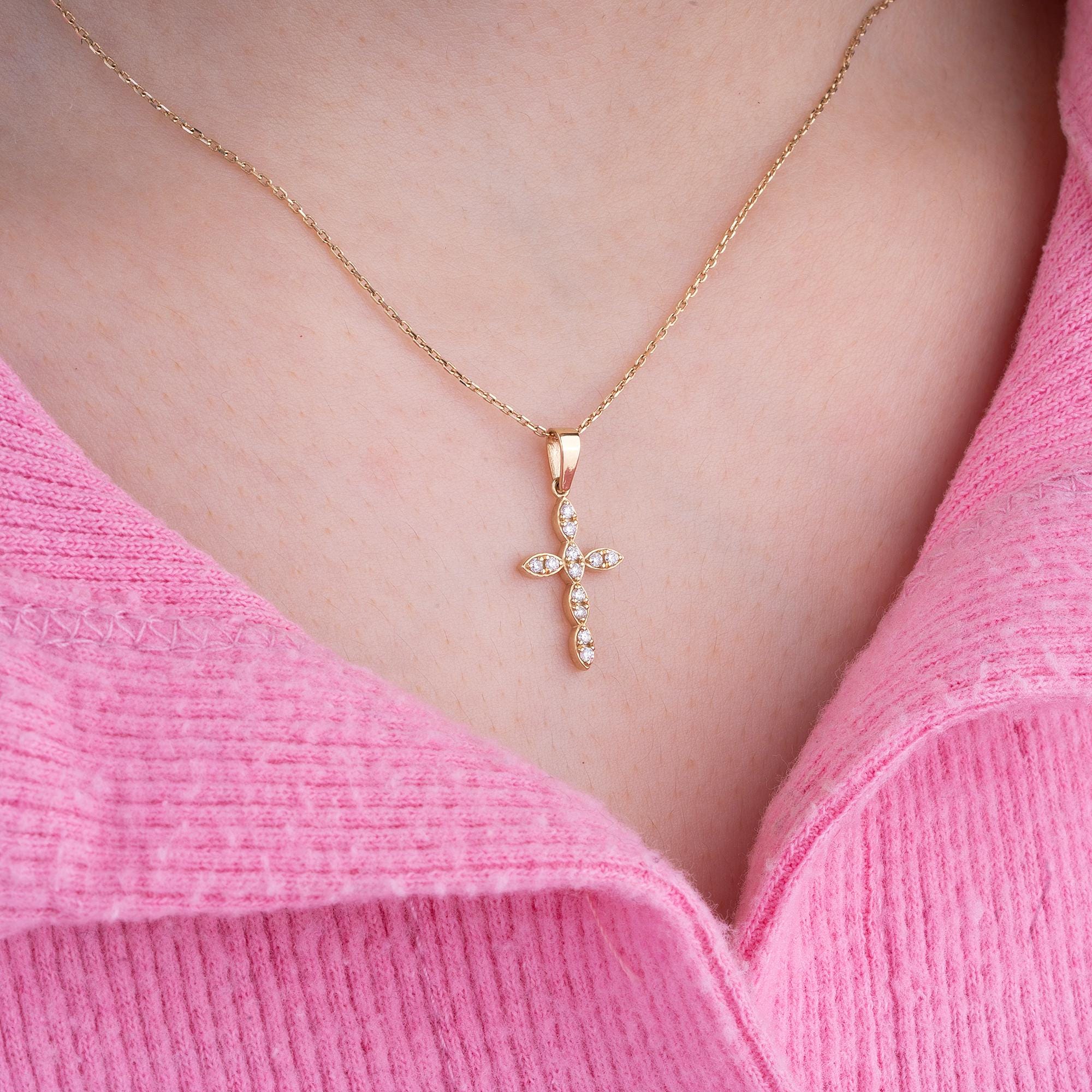 14K Gold Diamond Cross Necklace – Virellan