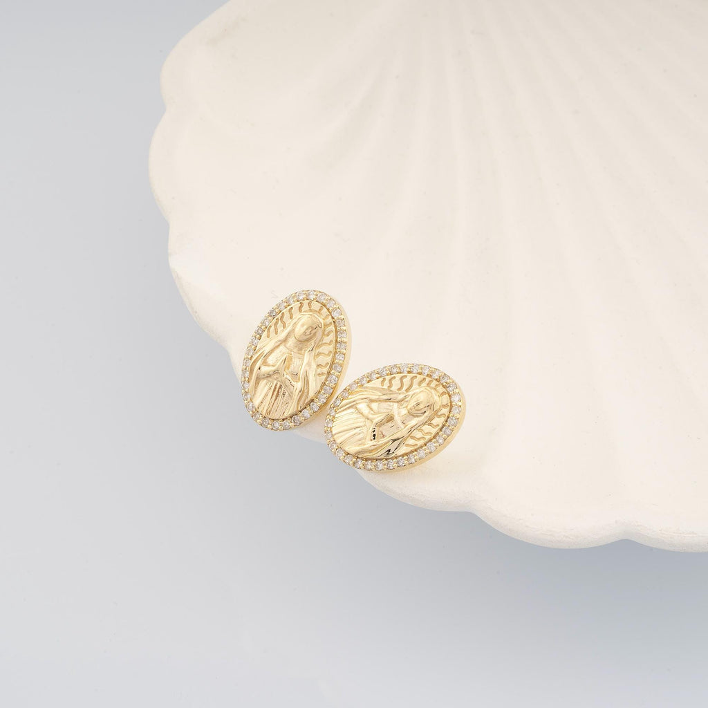 14K Gold Virgin Mary Stud Earrings – Sancta