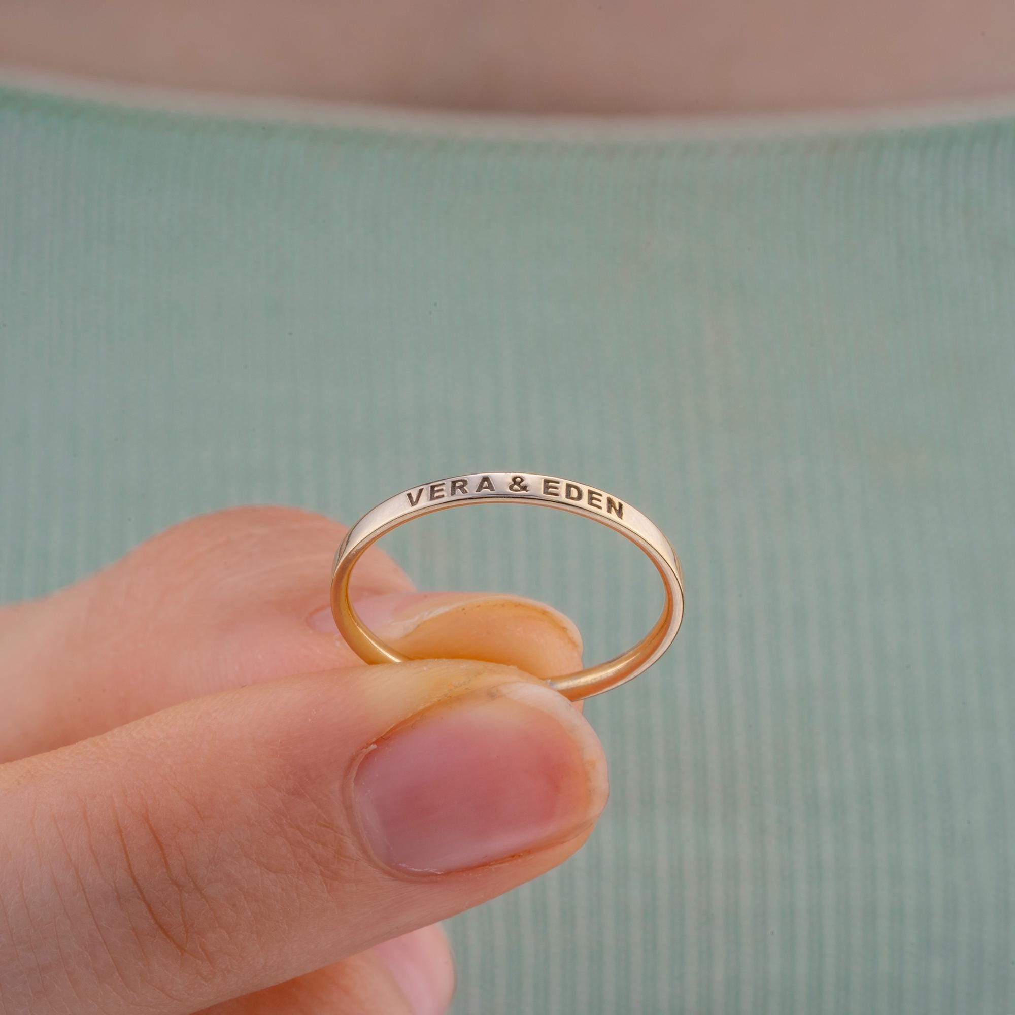 Handmade 14K gold wedding band designed for personalization with meaningful inscriptions. Ideal for couples seeking a timeless piece that represents their unique bond and commitment. Perfect for gifting.