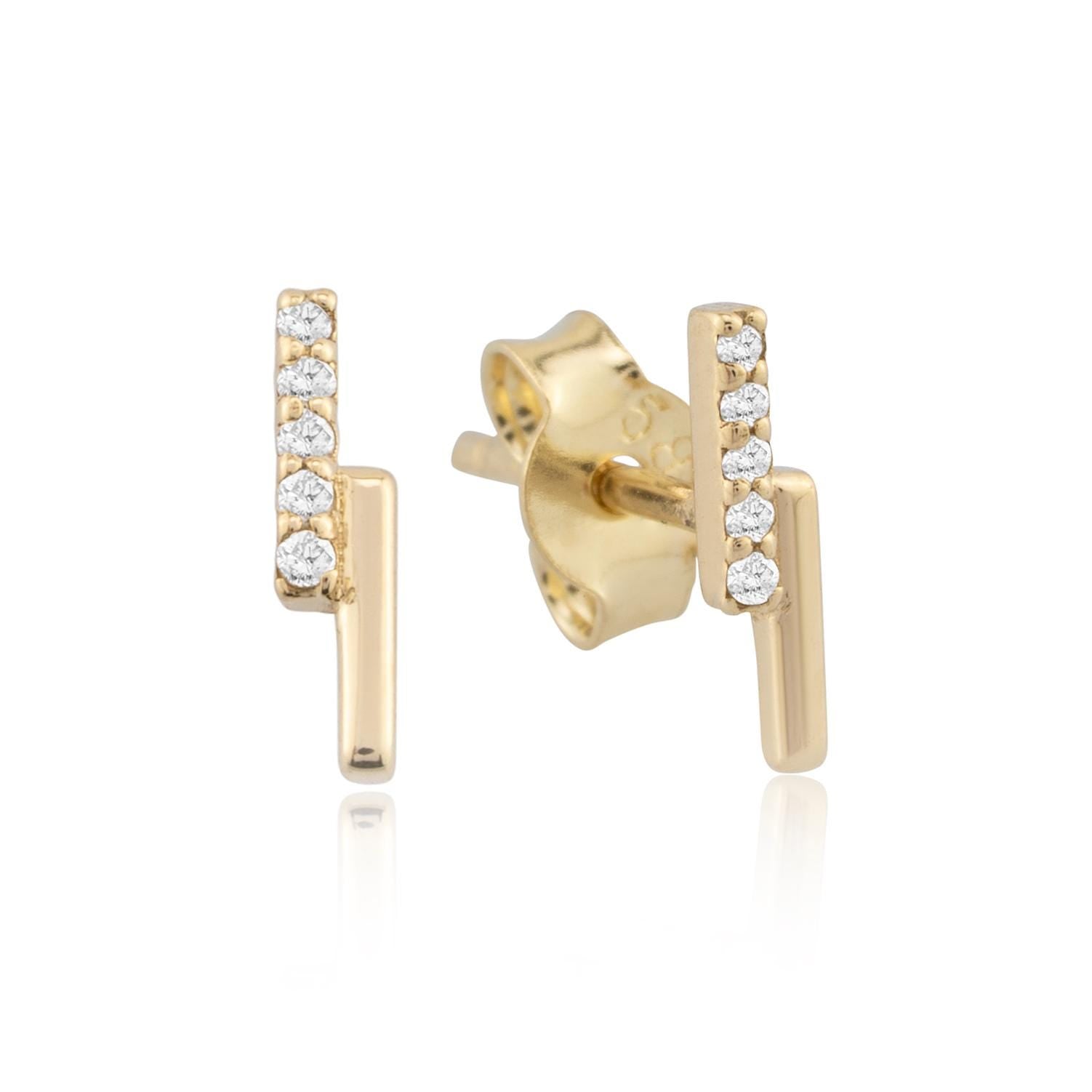14K Gold Diamond Bar Stud Earrings – Linea