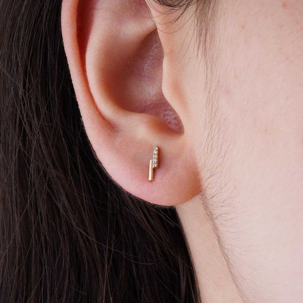 14K Gold Diamond Bar Stud Earrings – Linea