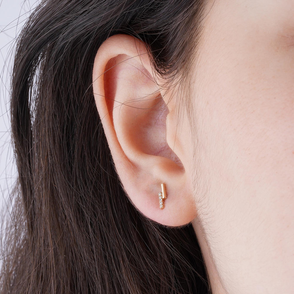 14K Gold Diamond Bar Stud Earrings – Linea