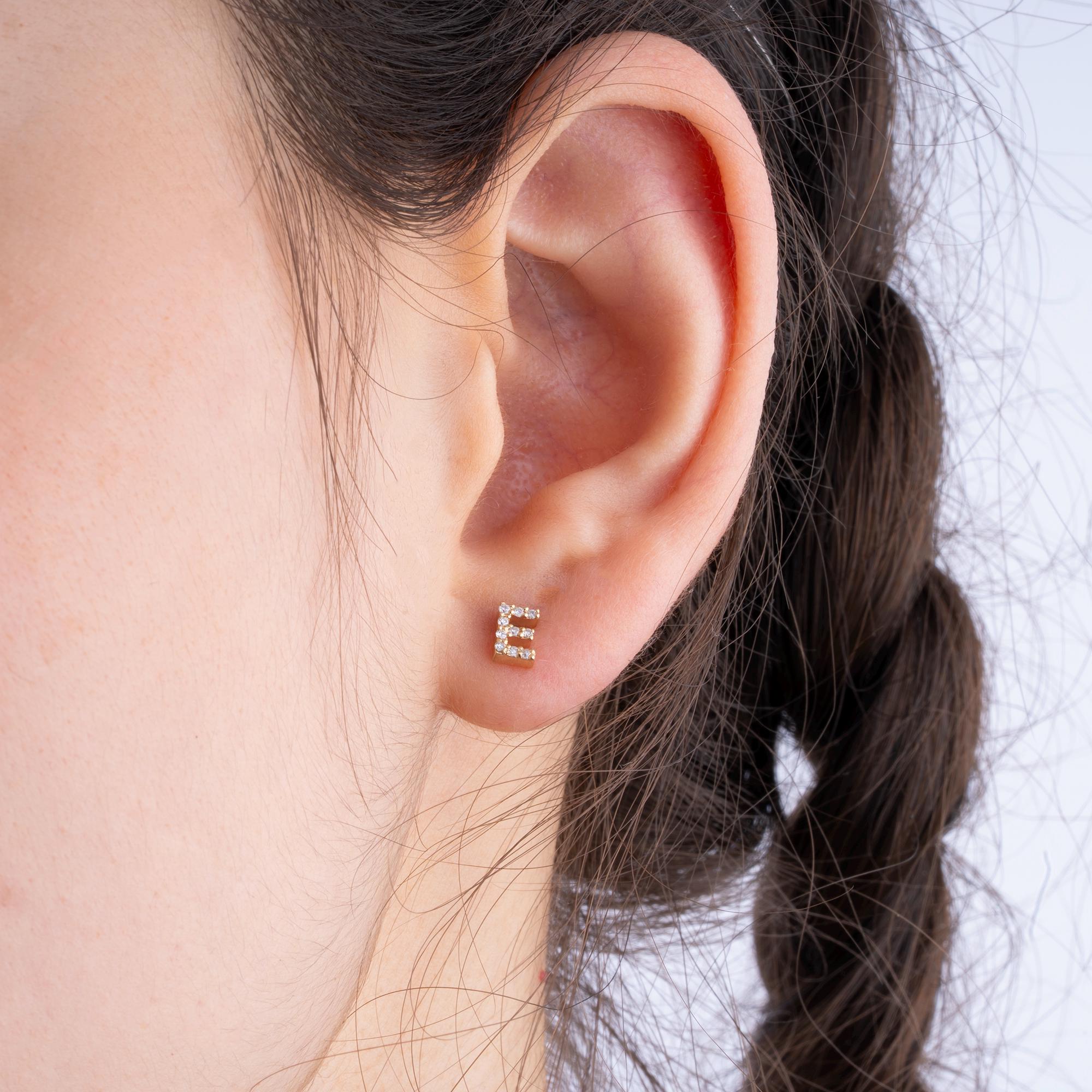 14K Gold Diamond Initial Stud Earrings in yellow gold, featuring high-quality round diamonds for a refined and personalized style.