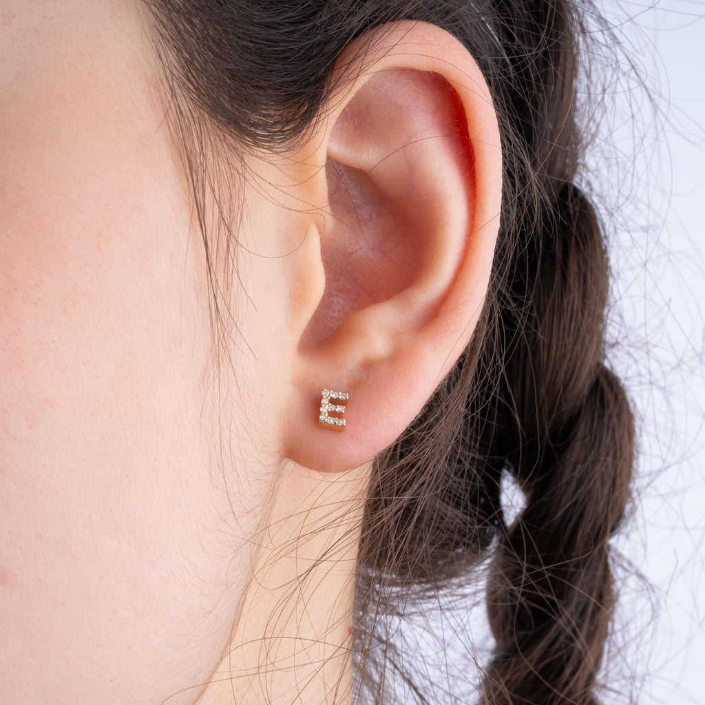 14K Gold Diamond Initial Stud Earrings – Signora