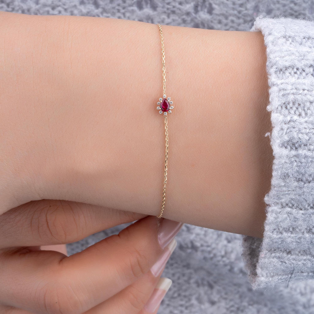 14K Gold Ruby & Diamond Pear Bracelet – Astra