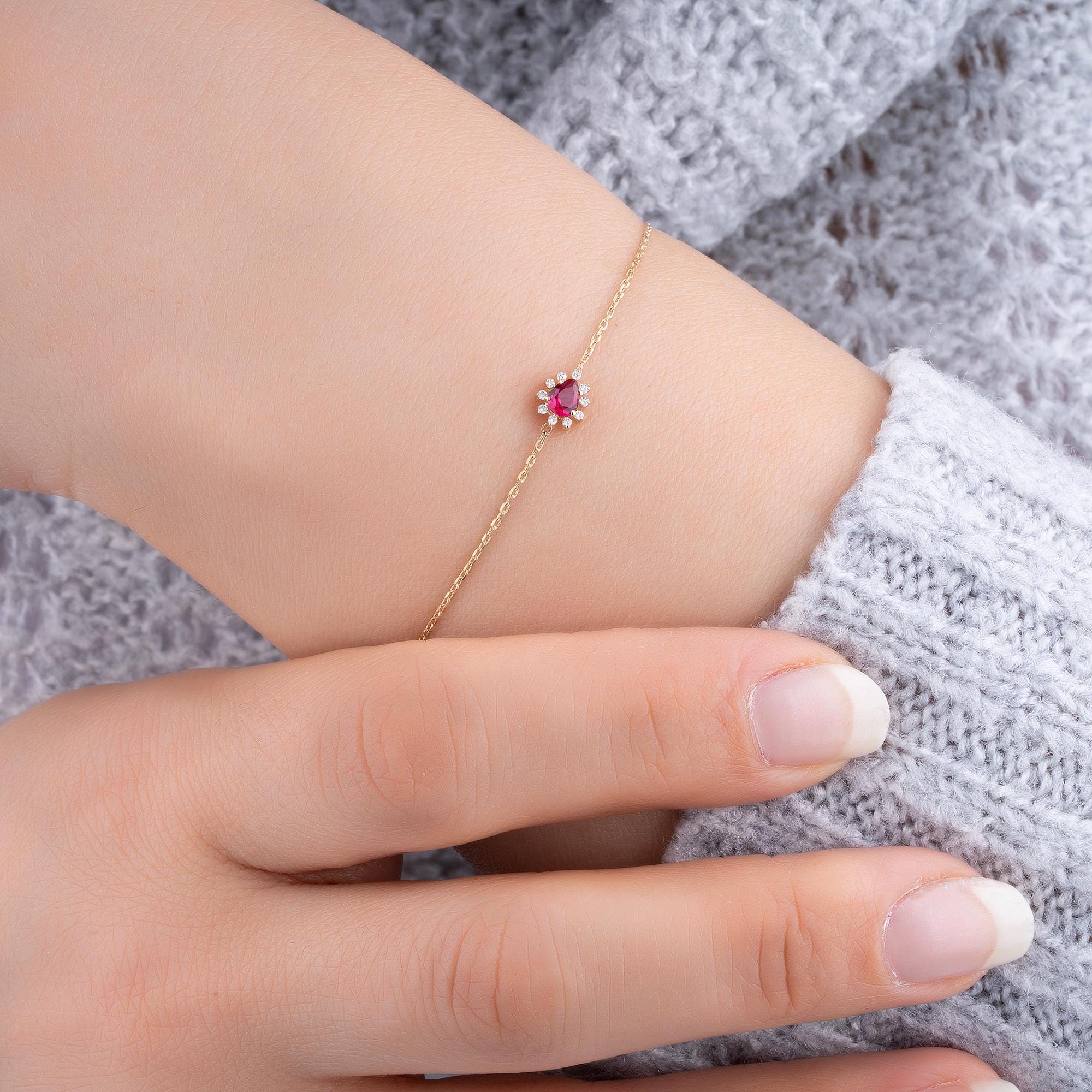 14K Gold Ruby & Diamond Pear Bracelet – Astra