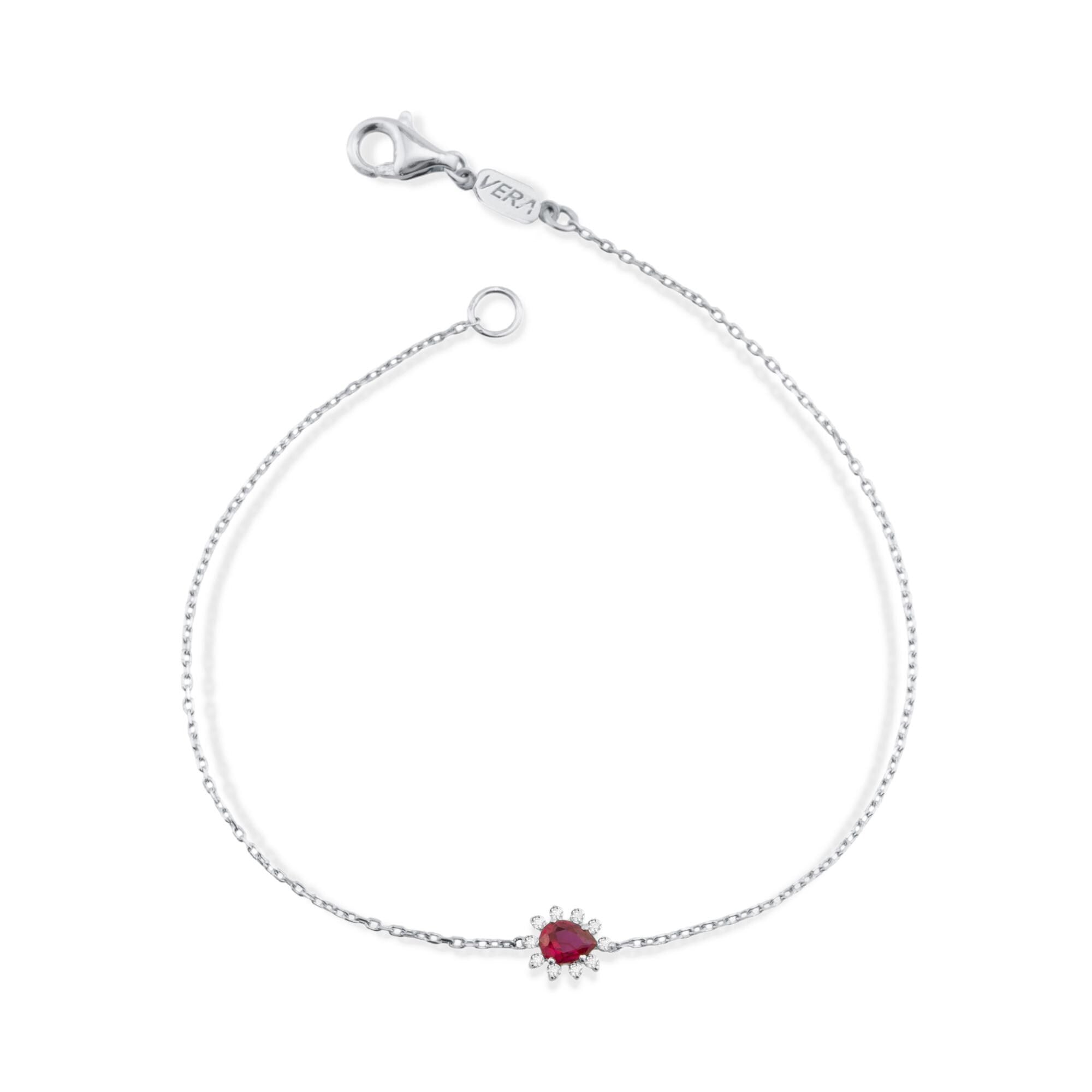 14K Gold Diamond Drop Cut Ruby Bracelet with Pave Diamond for Woman/Gold Diamond Flower Ruby Bracelets/ Gift for Her/ Mothers Day Gift