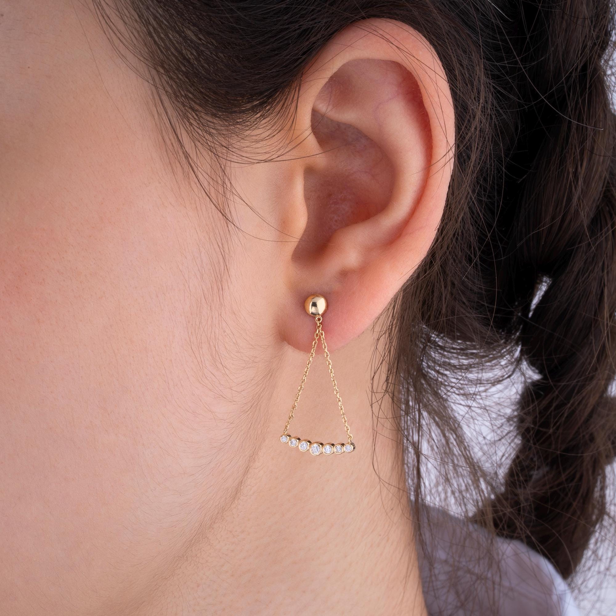 14K Gold Diamond Chain Dangle Earrings – Vercyn