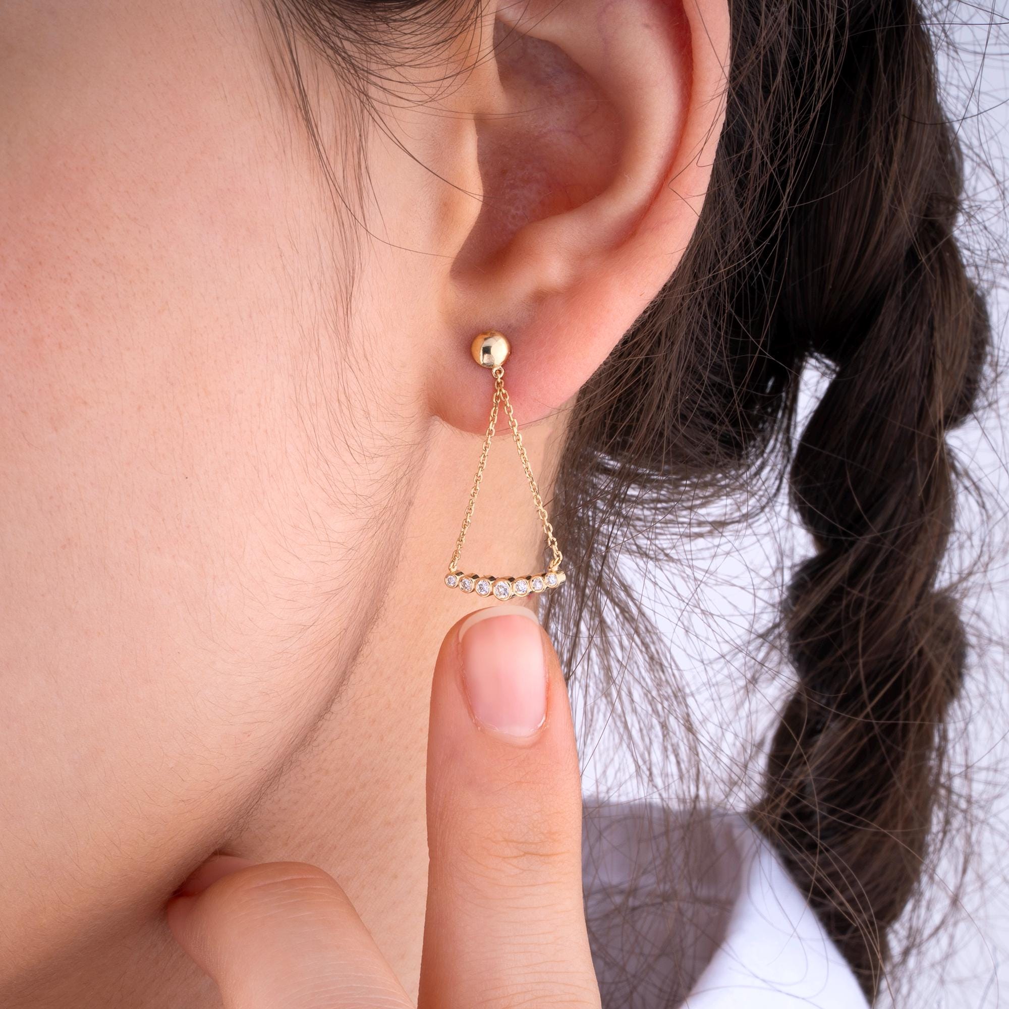 14K Gold Diamond Chain Dangle Earrings – Vercyn