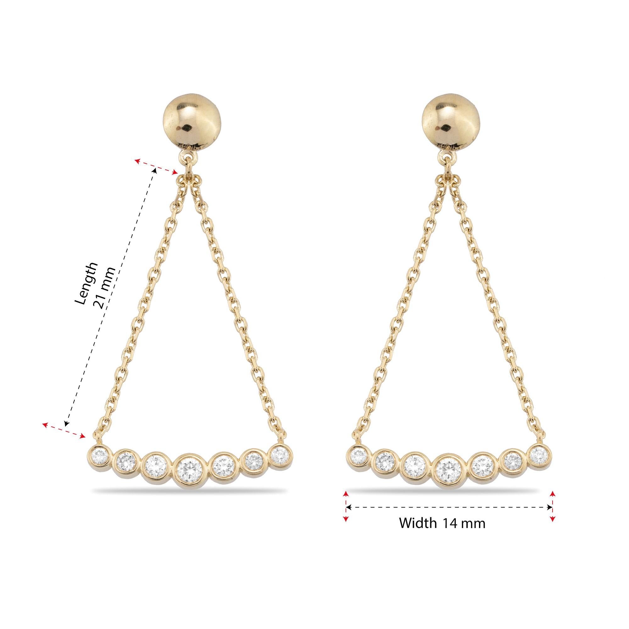 14K Gold Diamond Dangle Earrings with a 21mm chain length and 14mm earring width, featuring a delicate design with 14 diamonds for effortless elegance.