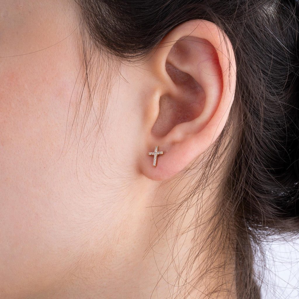 14K Gold Diamond Cross Stud Earrings – Divara